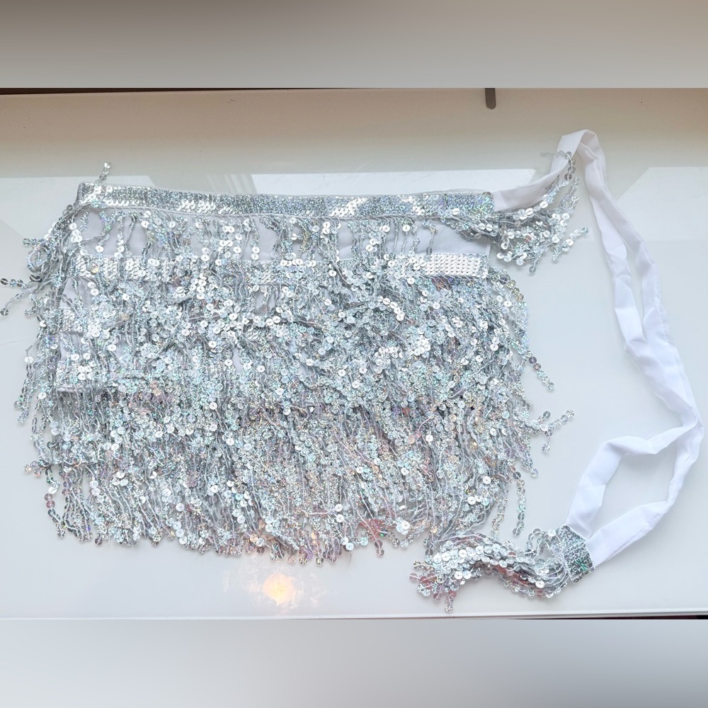 Silver Sequin Fringe Wrap Skirt
